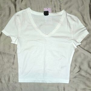 Wild Fable White V-Neck Crop Top